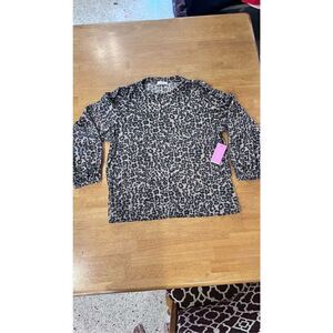 Riley & Rae Women's Leopard Brushed Waffle Top Rich Black Size Large NWT P1-219